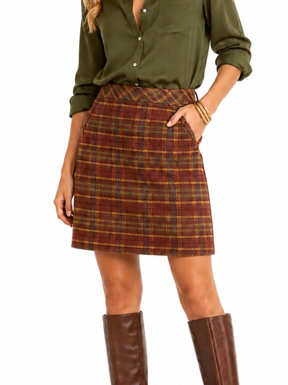 TALBOTS CLASSIC PLAID WOOL BLEND SKIRT SZ 8 EUC